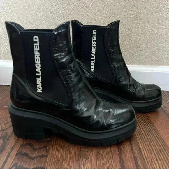 Karl Lagerfeld Women’s Bernadette Bootie Boots Patten Leather Chunky Heel Sz 8 M - Picture 2 of 16